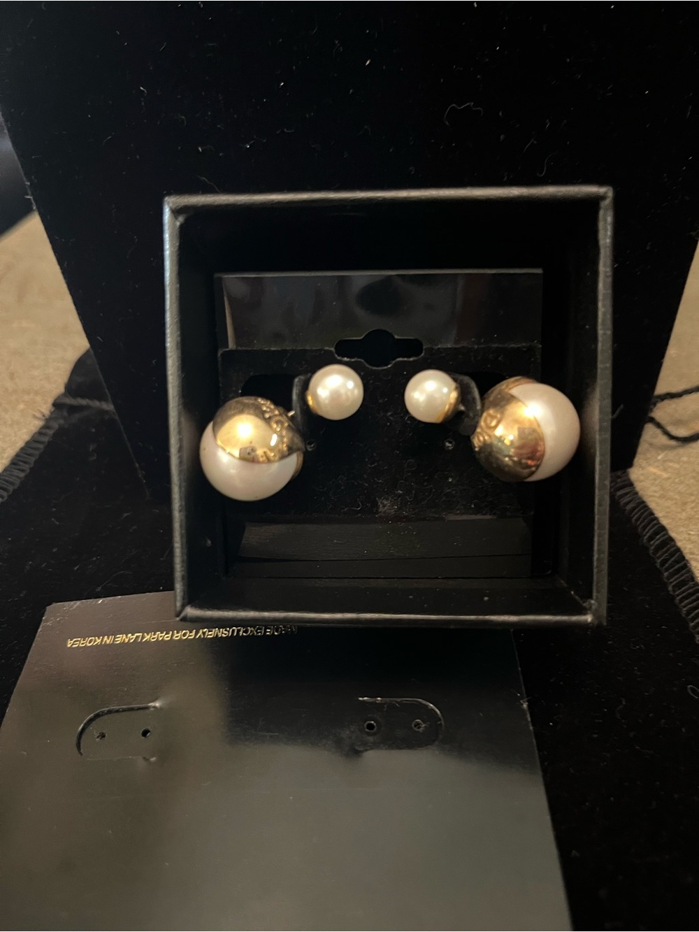 Gold and White Double Pearl Stud Earrings - Women Jewelry